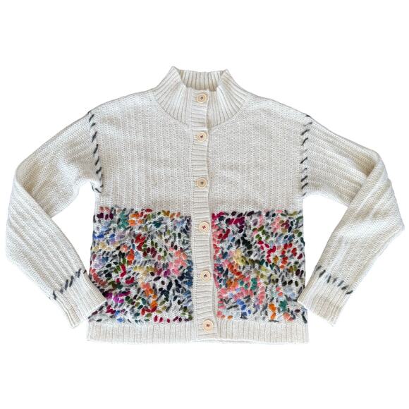 Peruvian Connection Alpaca Wool Multicolor Embroidered Artisan Knit Cardigan XS - Picture 1 of 16